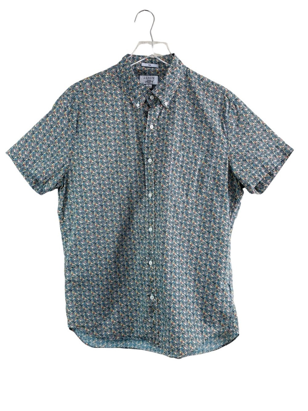 J. Crew Liberty Meridian Green Floral Short Sleeve Poplin Shirt Size L